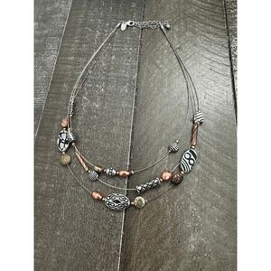 Lia Sophia Multi-Strand Wire Necklace Mixed Metal Beads Various Patterns 18"